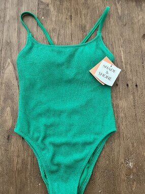 Shade & Shore Womens One Piece Green Crinkle Bathing Suit- XS- NWT